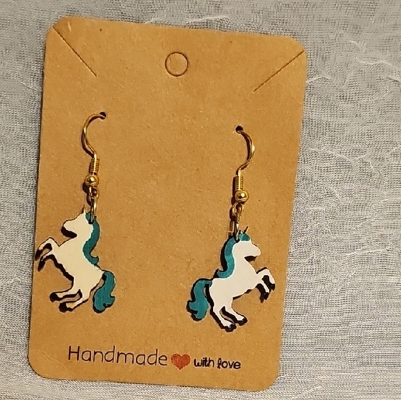Charming Unicorn Earrings - White and Blue - Picture 4 of 6